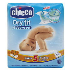 Chicco Dry Fit Junior 5 - autiņbiksītes ar klipšiem(12-25kg),17 gab.